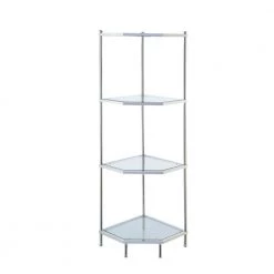 Royal Crest 50.75 in. Chrome Glass 4-Shelf Corner Bookcase by Convenience Concepts