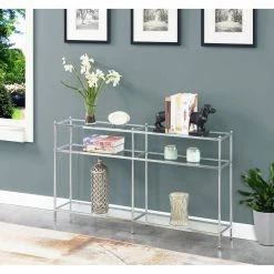 Royal Crest 54 in. Chrome Standard Height Rectangle Glass Top Console Table with 3-Tiers by Convenience Concepts -Cheap Convenience Concepts Store chrome convenience concepts console tables s11 173 31 1000