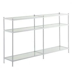 Royal Crest 54 in. Chrome Standard Height Rectangle Glass Top Console Table with 3-Tiers by Convenience Concepts