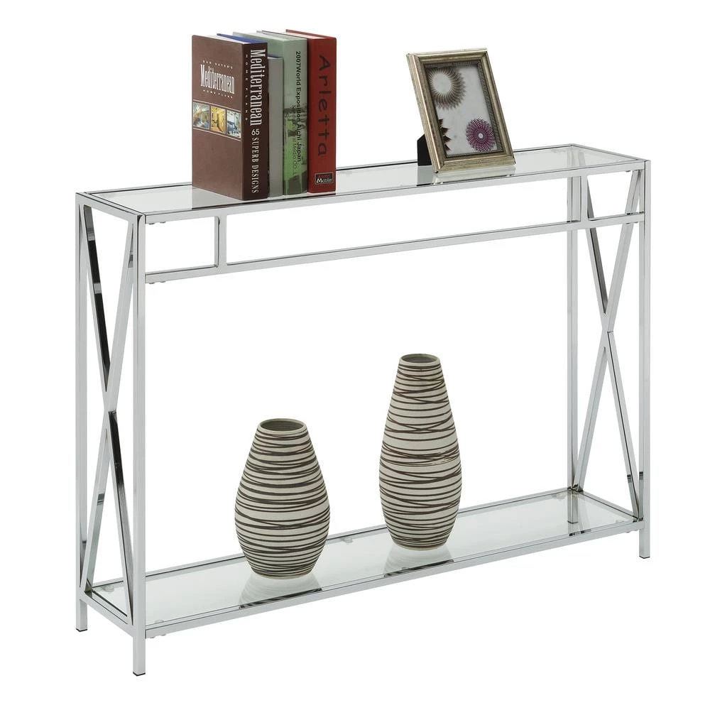 Oxford 42 in. Chrome Standard Height Rectangular Glass Top Console Table with Shelf by Convenience Concepts 7 Oxford 42 in. Chrome Standard Height Rectangular Glass Top Console Table with Shelf by Convenience Concepts - Image 5