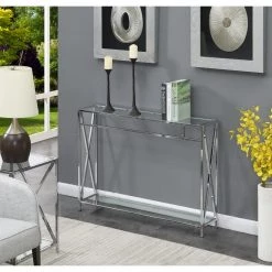 Oxford 42 in. Chrome Standard Height Rectangular Glass Top Console Table with Shelf by Convenience Concepts 13 Oxford 42 in. Chrome Standard Height Rectangular Glass Top Console Table with Shelf by Convenience Concepts -Cheap Convenience Concepts Store chrome convenience concepts console tables s14 126 31 1000