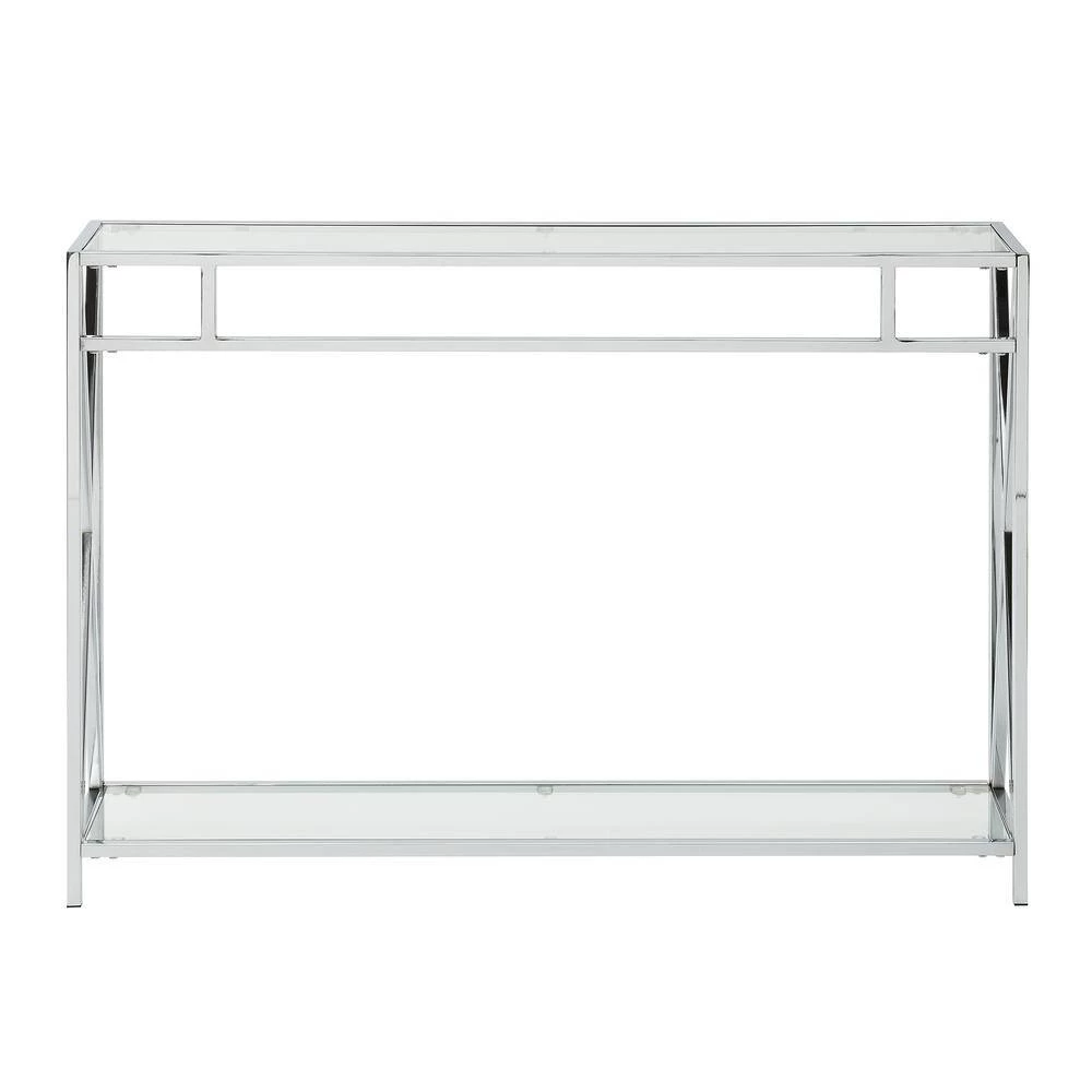 Oxford 42 in. Chrome Standard Height Rectangular Glass Top Console Table with Shelf by Convenience Concepts 6 Oxford 42 in. Chrome Standard Height Rectangular Glass Top Console Table with Shelf by Convenience Concepts - Image 4