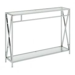 Oxford 42 in. Chrome Standard Height Rectangular Glass Top Console Table with Shelf by Convenience Concepts
