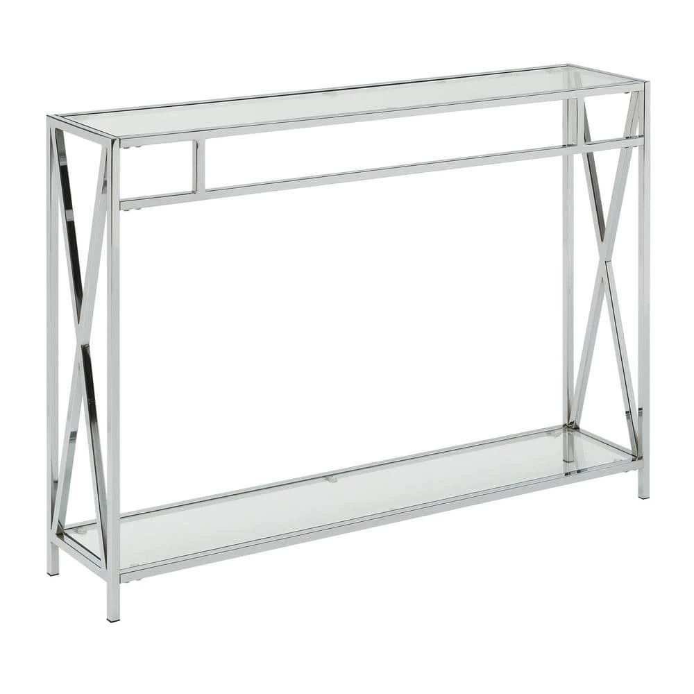 Oxford 42 in. Chrome Standard Height Rectangular Glass Top Console Table with Shelf by Convenience Concepts 3 Oxford 42 in. Chrome Standard Height Rectangular Glass Top Console Table with Shelf by Convenience Concepts
