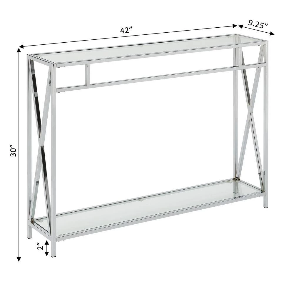 Oxford 42 in. Chrome Standard Height Rectangular Glass Top Console Table with Shelf by Convenience Concepts 5 Oxford 42 in. Chrome Standard Height Rectangular Glass Top Console Table with Shelf by Convenience Concepts - Image 3
