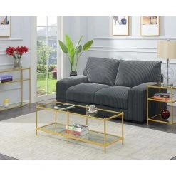 Royal Crest 48 in. Clear/Gold Large Rectangle Glass Coffee Table with Shelf by Convenience Concepts -Cheap Convenience Concepts Store clear glass and gold powder coated metal convenience concepts coffee tables s11 152 44 1000