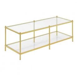 Royal Crest 48 in. Clear/Gold Large Rectangle Glass Coffee Table with Shelf by Convenience Concepts