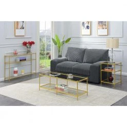 Royal Crest 48 in. Clear/Gold Large Rectangle Glass Coffee Table with Shelf by Convenience Concepts -Cheap Convenience Concepts Store clear glass and gold powder coated metal convenience concepts coffee tables s11 152 d4 1000