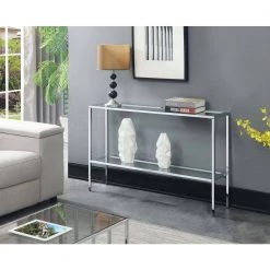 Nadia 48 in. Clear/Chrome Standard Rectangle Glass Console Table with Storage by Convenience Concepts 11 Nadia 48 in. Clear/Chrome Standard Rectangle Glass Console Table with Storage by Convenience Concepts -Cheap Convenience Concepts Store clear glass chromed metal convenience concepts console tables s14 123 1f 1000