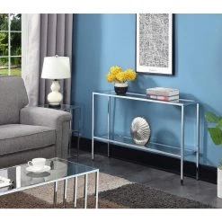 Nadia 48 in. Clear/Chrome Standard Rectangle Glass Console Table with Storage by Convenience Concepts 13 Nadia 48 in. Clear/Chrome Standard Rectangle Glass Console Table with Storage by Convenience Concepts -Cheap Convenience Concepts Store clear glass chromed metal convenience concepts console tables s14 123 31 1000