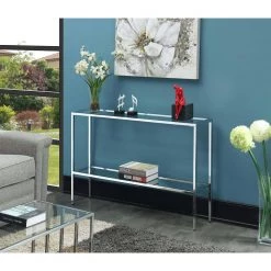 Nadia 48 in. Clear/Chrome Standard Rectangle Glass Console Table with Storage by Convenience Concepts 12 Nadia 48 in. Clear/Chrome Standard Rectangle Glass Console Table with Storage by Convenience Concepts -Cheap Convenience Concepts Store clear glass chromed metal convenience concepts console tables s14 123 44 1000