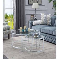 Royal Crest 2-Piece 34 in. Clear/Chromed Medium Square Glass Coffee Table Set with Nesting Tables by Convenience Concepts 11 Royal Crest 2-Piece 34 in. Clear/Chromed Medium Square Glass Coffee Table Set with Nesting Tables by Convenience Concepts -Cheap Convenience Concepts Store clear glass chromed metal convenience concepts nesting tables s11 159 1f 1000