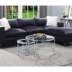 Royal Crest 2-Piece 34 in. Clear/Chromed Medium Square Glass Coffee Table Set with Nesting Tables by Convenience Concepts 13 Royal Crest 2-Piece 34 in. Clear/Chromed Medium Square Glass Coffee Table Set with Nesting Tables by Convenience Concepts -Cheap Convenience Concepts Store clear glass chromed metal convenience concepts nesting tables s11 159 31 1000