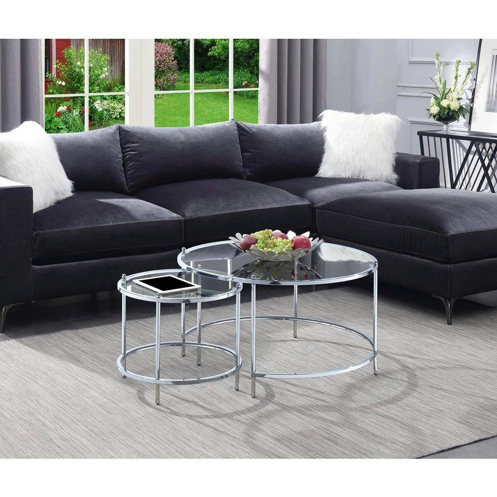 Royal Crest 2-Piece 34 in. Clear/Chromed Medium Square Glass Coffee Table Set with Nesting Tables by Convenience Concepts 8 Royal Crest 2-Piece 34 in. Clear/Chromed Medium Square Glass Coffee Table Set with Nesting Tables by Convenience Concepts - Image 6