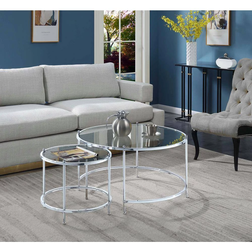 Royal Crest 2-Piece 34 in. Clear/Chromed Medium Square Glass Coffee Table Set with Nesting Tables by Convenience Concepts 7 Royal Crest 2-Piece 34 in. Clear/Chromed Medium Square Glass Coffee Table Set with Nesting Tables by Convenience Concepts - Image 5