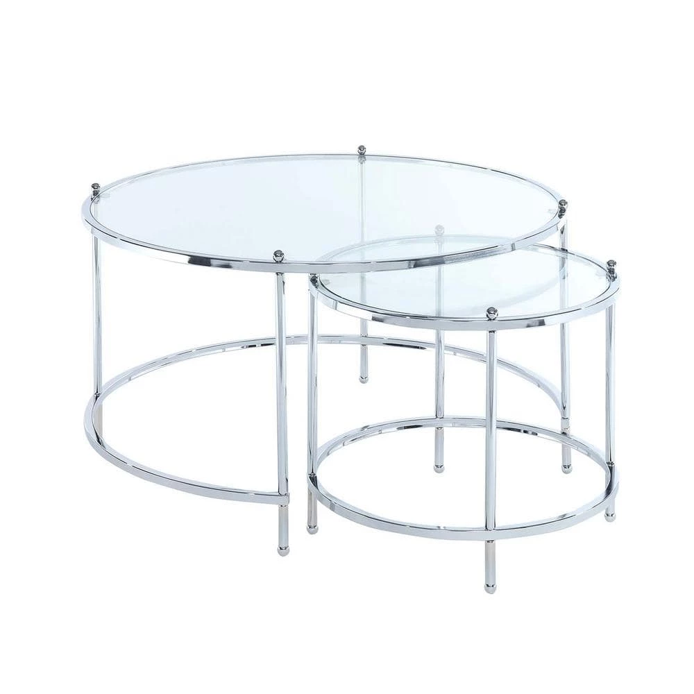 Royal Crest 2-Piece 34 in. Clear/Chromed Medium Square Glass Coffee Table Set with Nesting Tables by Convenience Concepts 3 Royal Crest 2-Piece 34 in. Clear/Chromed Medium Square Glass Coffee Table Set with Nesting Tables by Convenience Concepts