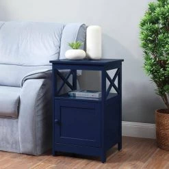 Oxford 16 in. Cobalt Blue Standard Height Square Wood Top End Table with Storage Cabinet and Shelf by Convenience Concepts -Cheap Convenience Concepts Store cobalt blue convenience concepts end side tables s20 379 31 1000