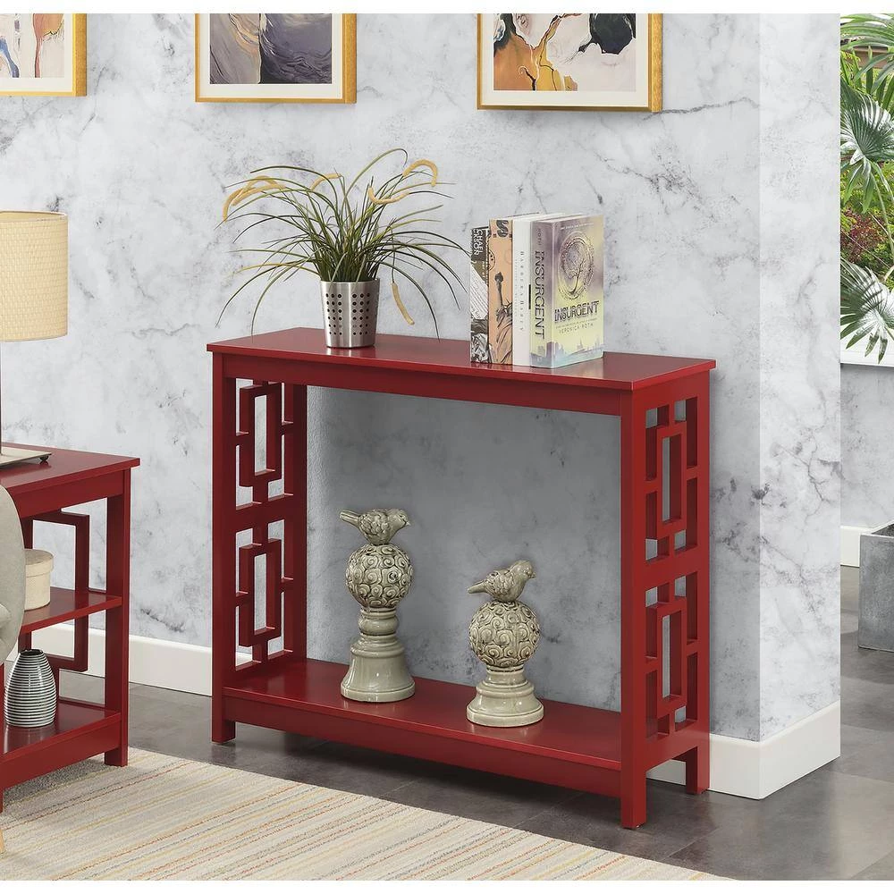 Town Square 39.5 in. Cranberry Red 31.75 in. Rectangle Wood Console Table with Shelf by Convenience Concepts 10 Town Square 39.5 in. Cranberry Red 31.75 in. Rectangle Wood Console Table with Shelf by Convenience Concepts - Image 8
