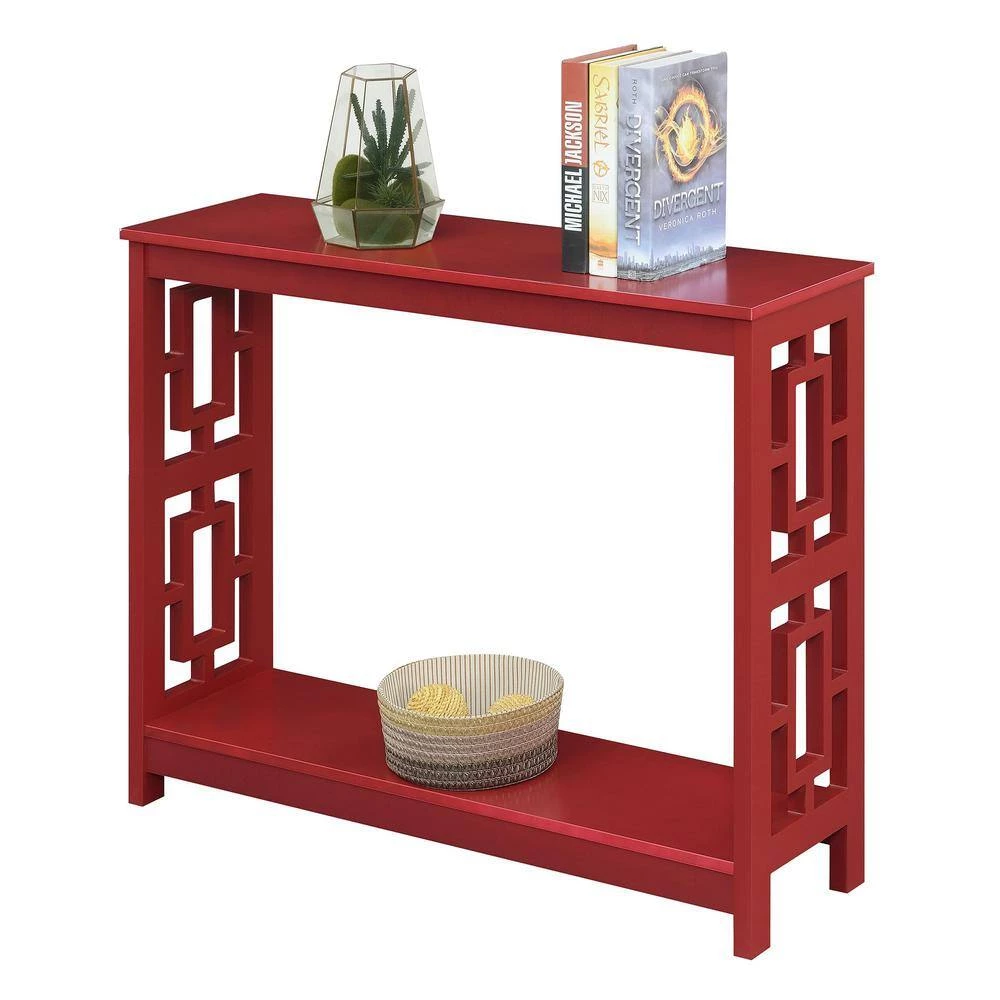 Town Square 39.5 in. Cranberry Red 31.75 in. Rectangle Wood Console Table with Shelf by Convenience Concepts 6 Town Square 39.5 in. Cranberry Red 31.75 in. Rectangle Wood Console Table with Shelf by Convenience Concepts - Image 4