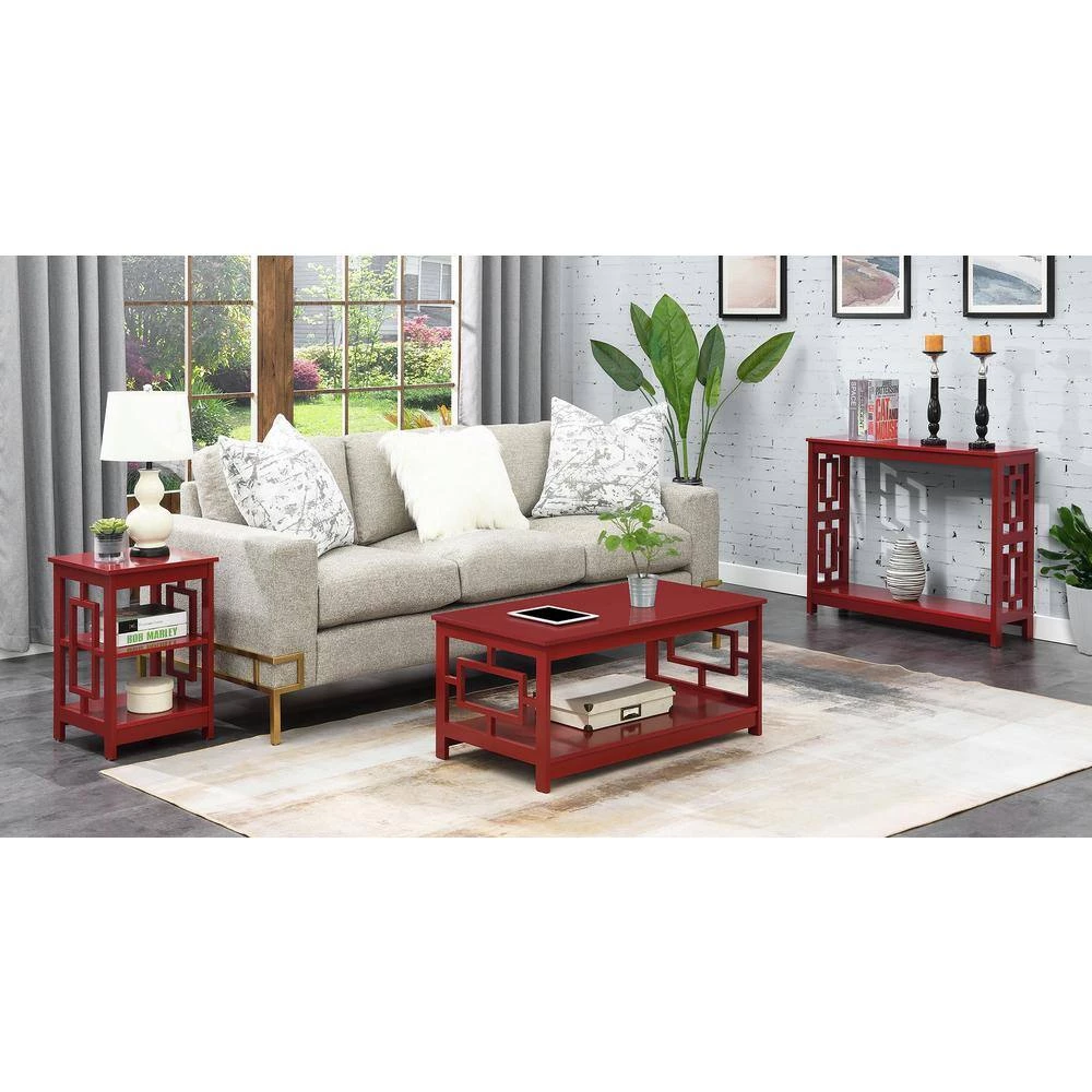 Town Square 39.5 in. Cranberry Red 31.75 in. Rectangle Wood Console Table with Shelf by Convenience Concepts 9 Town Square 39.5 in. Cranberry Red 31.75 in. Rectangle Wood Console Table with Shelf by Convenience Concepts - Image 7