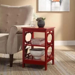 Omega 15.75 in. W x 23.75 in. H Cranberry Red Square Wood End Table with Shelves by Convenience Concepts -Cheap Convenience Concepts Store cranberry red convenience concepts end side tables s20 392 31 1000