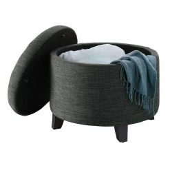 Designs4Comfort Dark Charcoal Gray Linen Round Storage Ottoman by Convenience Concepts -Cheap Convenience Concepts Store dark charcoal gray linen convenience concepts ottomans r9 133 4f 1000