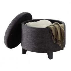 Designs4Comfort Dark Charcoal Gray Linen Round Storage Ottoman by Convenience Concepts -Cheap Convenience Concepts Store dark charcoal gray linen convenience concepts ottomans r9 133 77 1000