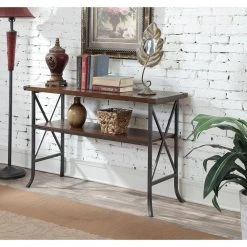 Brookline 46 in. Dark Walnut/Slate Gray Frame Rectangle Wood Console Table with Storage by Convenience Concepts -Cheap Convenience Concepts Store dark walnut slate gray frame convenience concepts console tables r4 0203 4f 1000