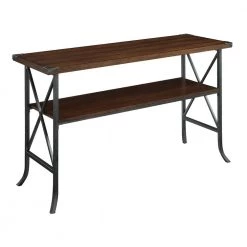 Brookline 46 in. Dark Walnut/Slate Gray Frame Rectangle Wood Console Table with Storage by Convenience Concepts