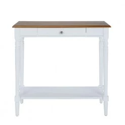 French Country 31.5 in. Dark Walnut/White Standard Rectangle Wood Console Table with 1 Drawer and Shelf by Convenience Concepts