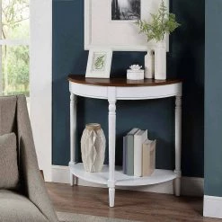 French Country 31.5 in. Dark Walnut/White Standard Half-Round Wood Console Table with Shelf by Convenience Concepts -Cheap Convenience Concepts Store dark walnut white convenience concepts console tables r3 0229 31 1000