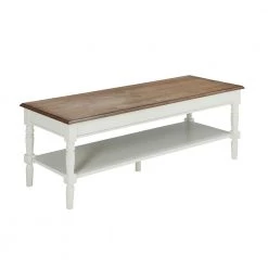French Country 48 in. Driftwood/White Large Rectangle Wood Coffee Table with Shelf by Convenience Concepts