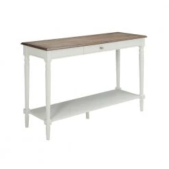 French Country 48 in. Driftwood/White Standard Rectangle Wood Console Table with Drawers by Convenience Concepts