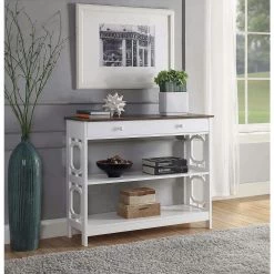Omega 40 in. Driftwood Top/White Frame Standard Rectangle Console Table with 1-Drawer by Convenience Concepts -Cheap Convenience Concepts Store driftwood top white frame convenience concepts console tables s20 332 4f 1000