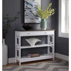 Omega 40 in. Driftwood Top/White Frame Standard Rectangle Console Table with 1-Drawer by Convenience Concepts -Cheap Convenience Concepts Store driftwood top white frame convenience concepts console tables s20 332 d4 1000