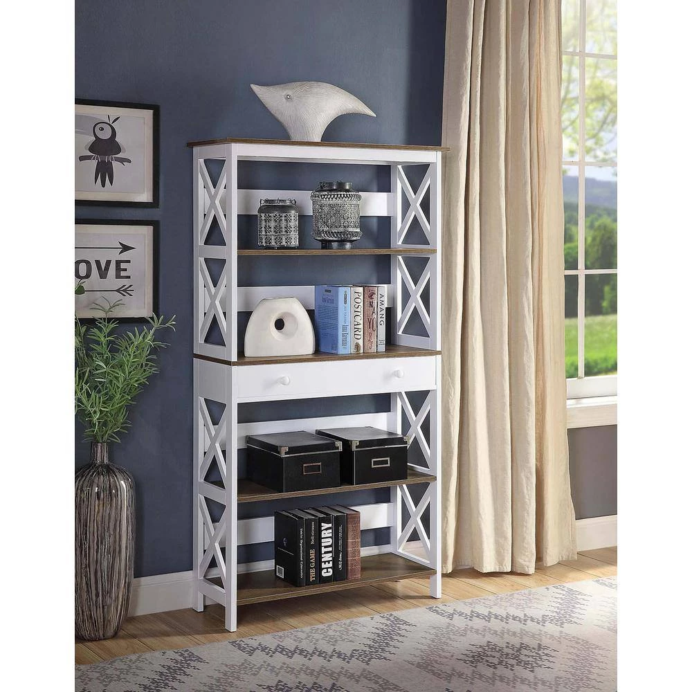 Oxford 59.75 in. Driftwood/White MDF 5-Shelf Standard Bookcase with Drawer by Convenience Concepts 7 Oxford 59.75 in. Driftwood/White MDF 5-Shelf Standard Bookcase with Drawer by Convenience Concepts - Image 5