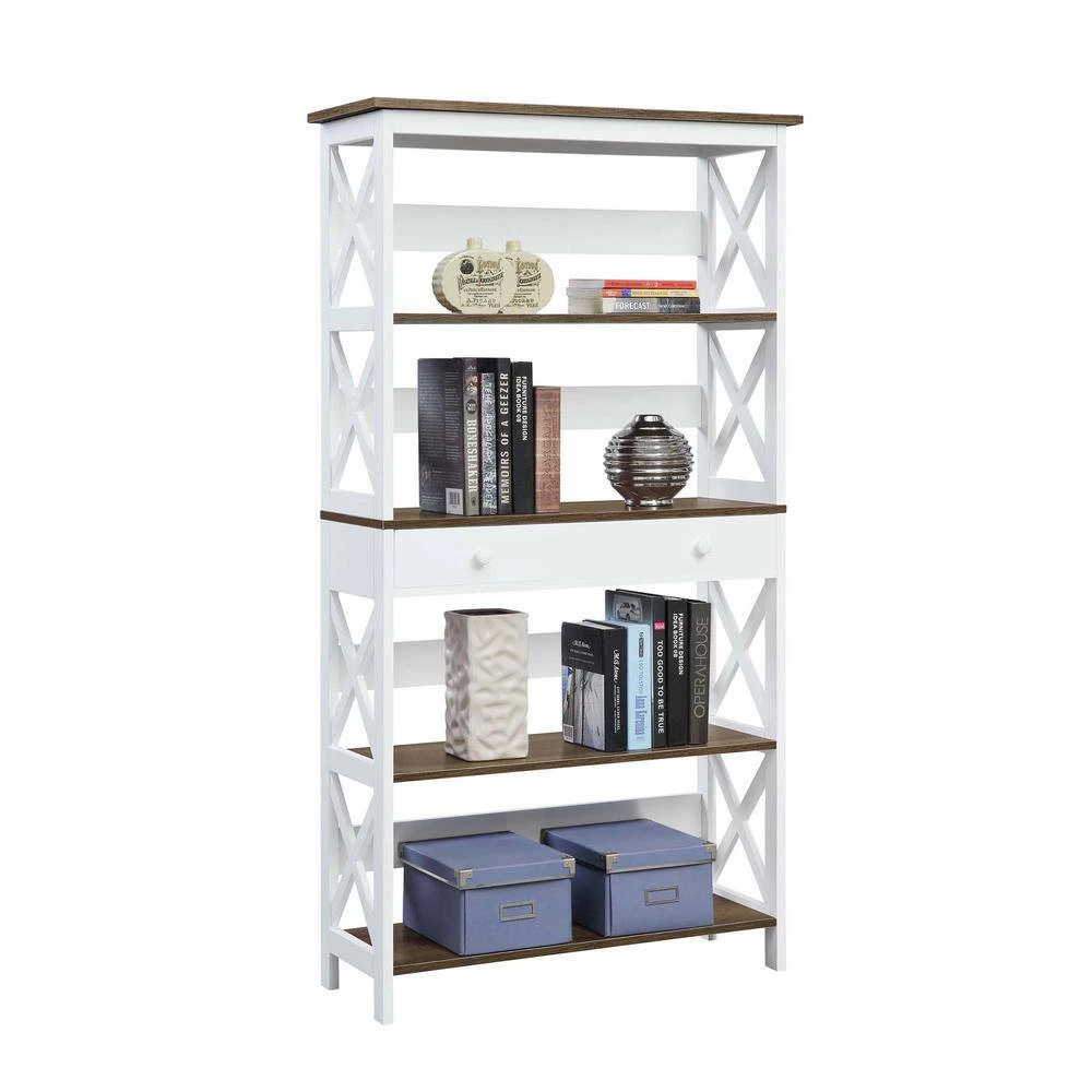 Oxford 59.75 in. Driftwood/White MDF 5-Shelf Standard Bookcase with Drawer by Convenience Concepts 6 Oxford 59.75 in. Driftwood/White MDF 5-Shelf Standard Bookcase with Drawer by Convenience Concepts - Image 4