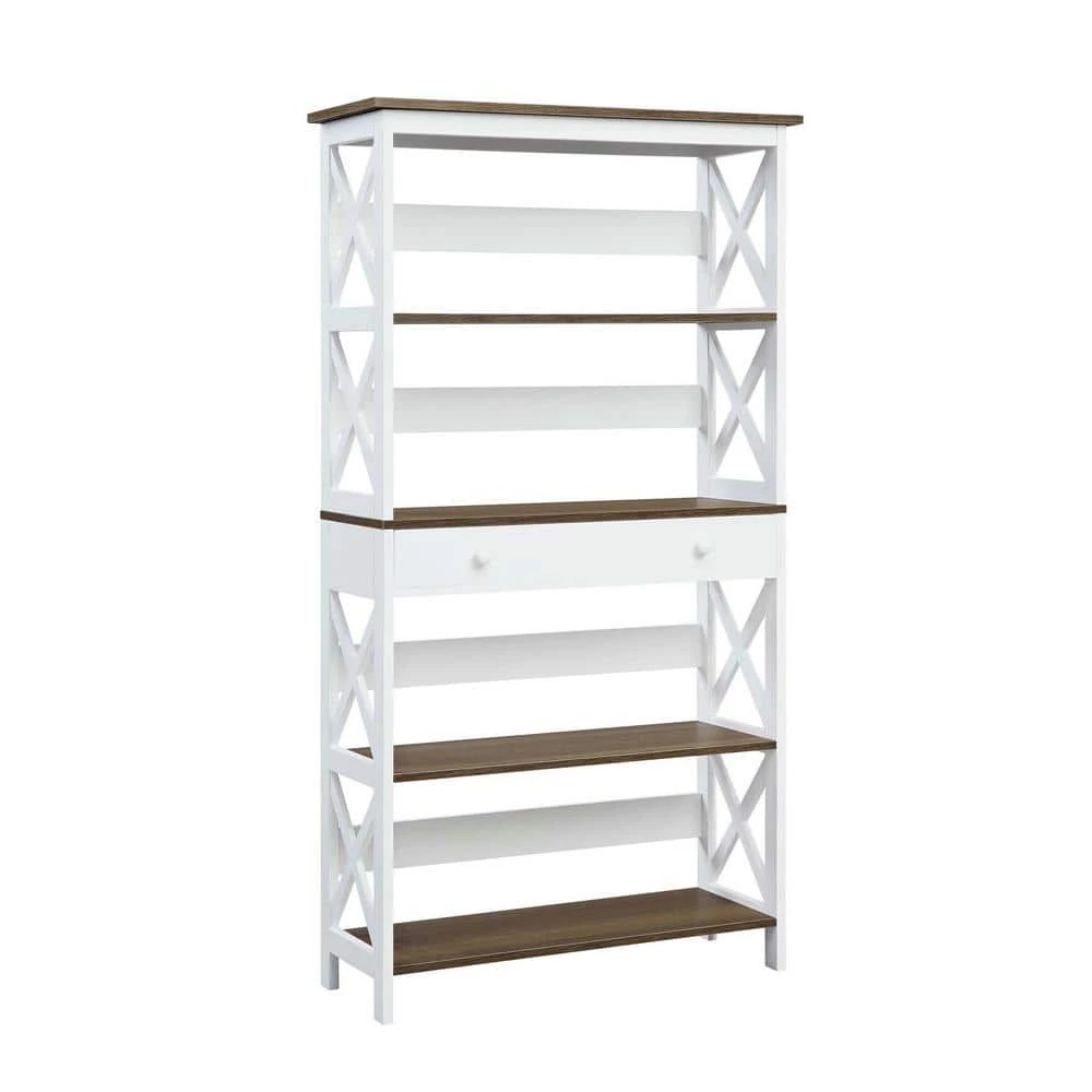 Oxford 59.75 in. Driftwood/White MDF 5-Shelf Standard Bookcase with Drawer by Convenience Concepts 3 Oxford 59.75 in. Driftwood/White MDF 5-Shelf Standard Bookcase with Drawer by Convenience Concepts