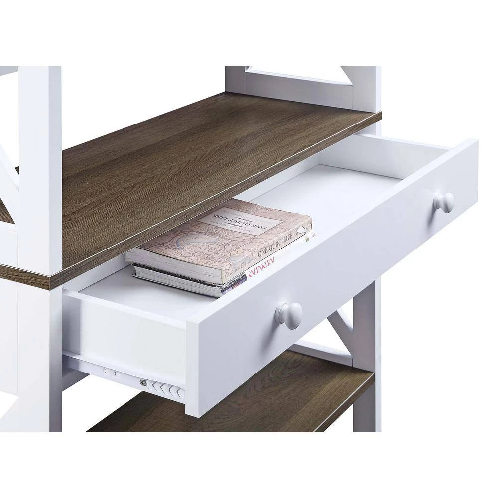 Oxford 59.75 in. Driftwood/White MDF 5-Shelf Standard Bookcase with Drawer by Convenience Concepts 4 Oxford 59.75 in. Driftwood/White MDF 5-Shelf Standard Bookcase with Drawer by Convenience Concepts - Image 2
