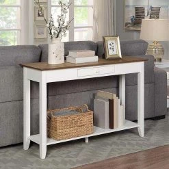 American Heritage 48 in. Driftwood/White Standard Rectangle MDF Console Table with 1 Drawer and Shelf by Convenience Concepts -Cheap Convenience Concepts Store driftwood white convenience concepts console tables r6 393 4f 1000