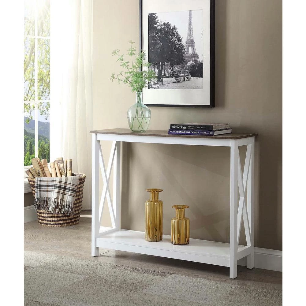 Oxford 39.5 in. L Driftwood and White 31.5 in. H Rectangle Wood Console Table with Bottom Shelf by Convenience Concepts 5 Oxford 39.5 in. L Driftwood and White 31.5 in. H Rectangle Wood Console Table with Bottom Shelf by Convenience Concepts - Image 3