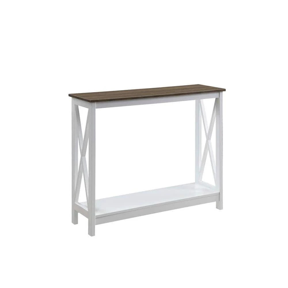 Oxford 39.5 in. L Driftwood and White 31.5 in. H Rectangle Wood Console Table with Bottom Shelf by Convenience Concepts 3 Oxford 39.5 in. L Driftwood and White 31.5 in. H Rectangle Wood Console Table with Bottom Shelf by Convenience Concepts