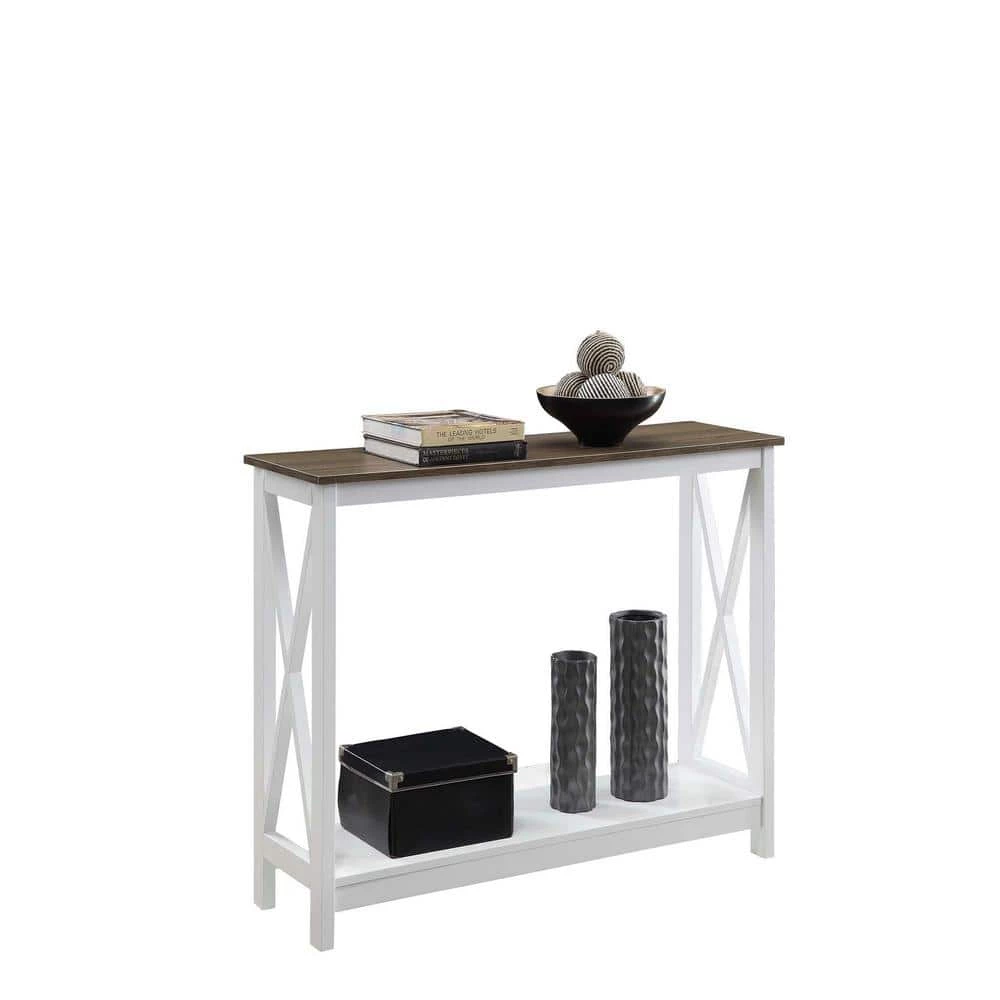 Oxford 39.5 in. L Driftwood and White 31.5 in. H Rectangle Wood Console Table with Bottom Shelf by Convenience Concepts 4 Oxford 39.5 in. L Driftwood and White 31.5 in. H Rectangle Wood Console Table with Bottom Shelf by Convenience Concepts - Image 2