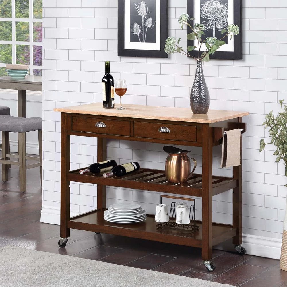American Heritage Espresso/Butcher Block Kitchen Cart with Drawers by Convenience Concepts 3 American Heritage Espresso/Butcher Block Kitchen Cart with Drawers by Convenience Concepts