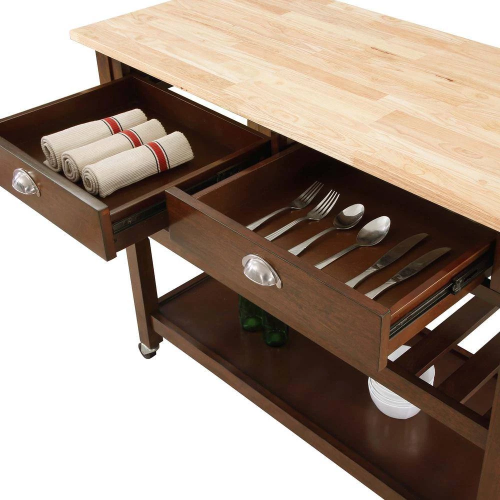 American Heritage Espresso/Butcher Block Kitchen Cart with Drawers by Convenience Concepts 4 American Heritage Espresso/Butcher Block Kitchen Cart with Drawers by Convenience Concepts - Image 2