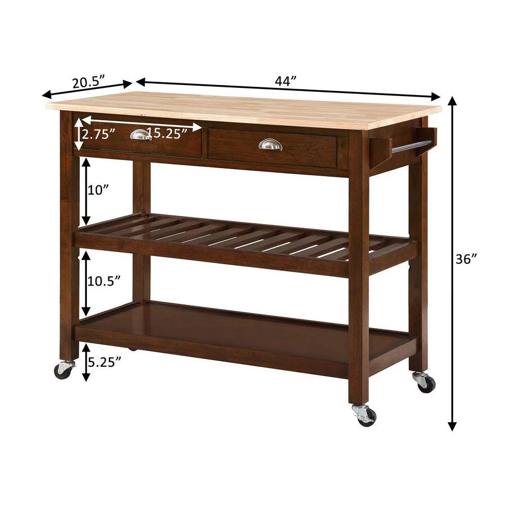 American Heritage Espresso/Butcher Block Kitchen Cart with Drawers by Convenience Concepts 5 American Heritage Espresso/Butcher Block Kitchen Cart with Drawers by Convenience Concepts - Image 3