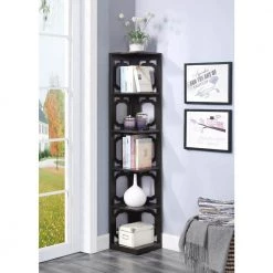 63.75 in. Espresso Wood 6-shelf Corner Bookcase with Open Storage by Convenience Concepts -Cheap Convenience Concepts Store espresso convenience concepts bookcases bookshelves s20 359 4f 1000