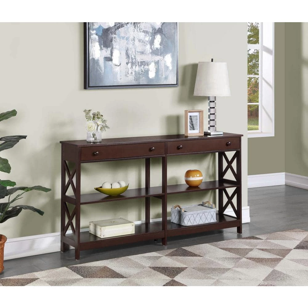 Oxford 60 in. Espresso Standard Height Rectangle Wood Console Table with 2 Drawers and Shelves by Convenience Concepts 10 Oxford 60 in. Espresso Standard Height Rectangle Wood Console Table with 2 Drawers and Shelves by Convenience Concepts - Image 8