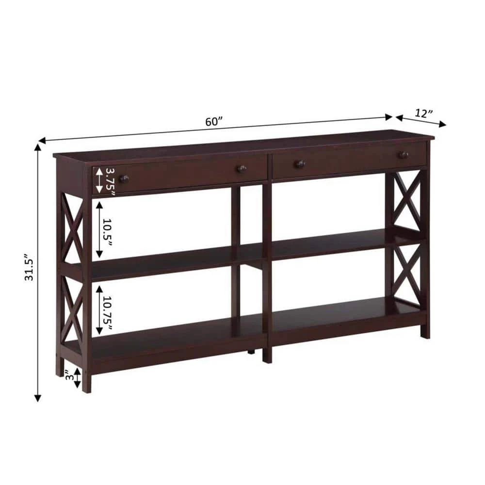 Oxford 60 in. Espresso Standard Height Rectangle Wood Console Table with 2 Drawers and Shelves by Convenience Concepts 7 Oxford 60 in. Espresso Standard Height Rectangle Wood Console Table with 2 Drawers and Shelves by Convenience Concepts - Image 5
