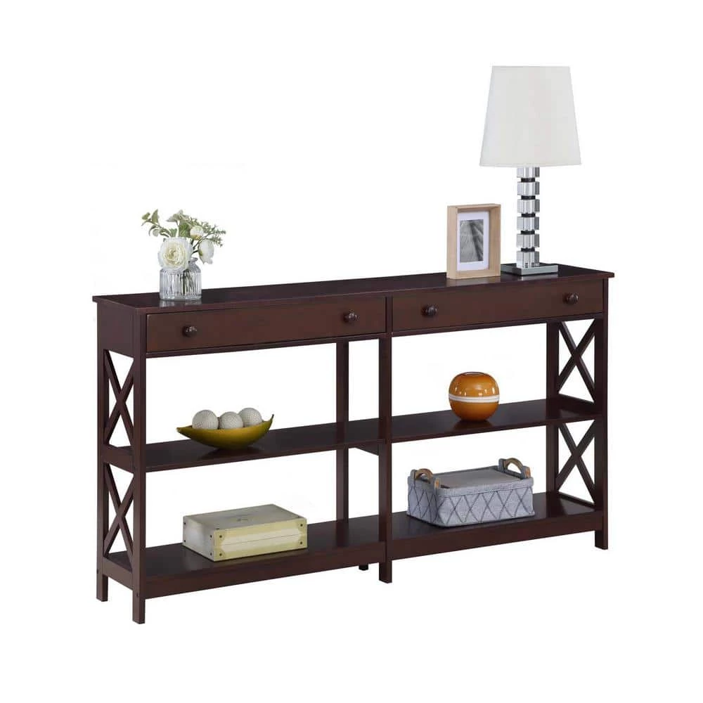 Oxford 60 in. Espresso Standard Height Rectangle Wood Console Table with 2 Drawers and Shelves by Convenience Concepts 4 Oxford 60 in. Espresso Standard Height Rectangle Wood Console Table with 2 Drawers and Shelves by Convenience Concepts - Image 2